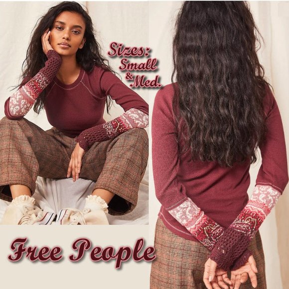 NWT - Free People In The Mix Cuff Top - Rio Vino - Picture 1 of 16